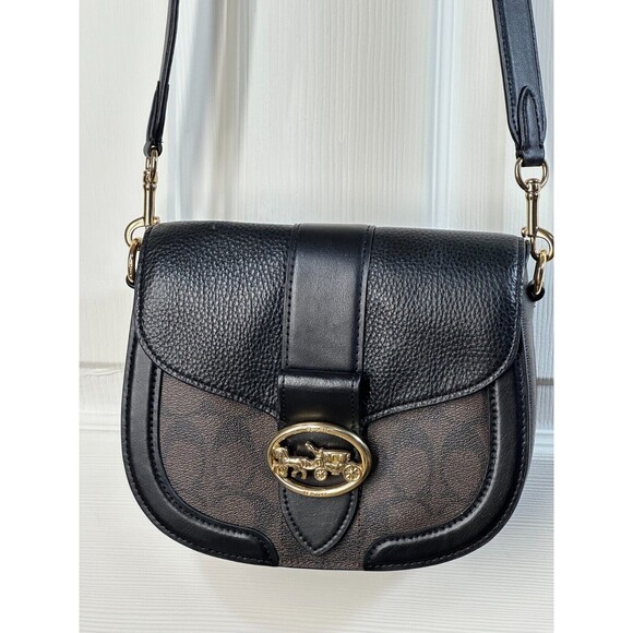 Coach Georgie Saddle Crossbody Bag C2806 Signature Coated Canvass & Leather NICE